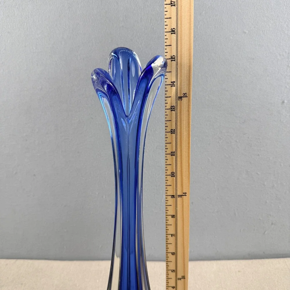 Vintage Cobalt Blue Sommerso Glass Bud Vase Pulled Petal 16